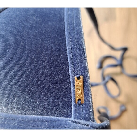 Victoria's Secret Pink Size S Bikini Top Blue Suede Color Block Cute - Picture 4 of 7